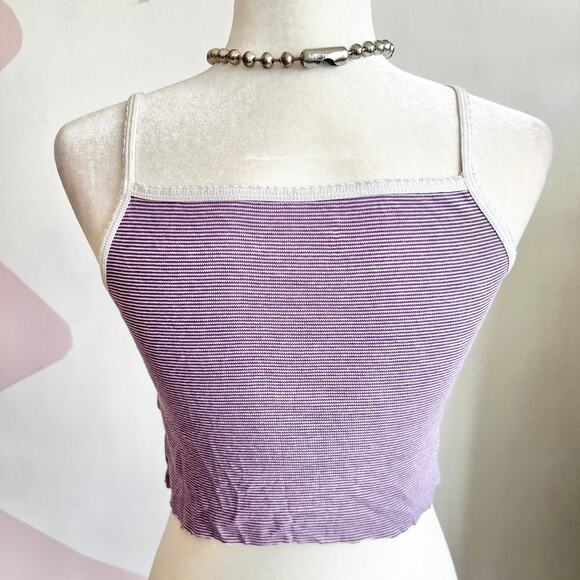 Purple Striped Lace Trim Tank Top, Vintage Y2K Soft Grunge Indie Sleaze Small - Picture 3 of 5